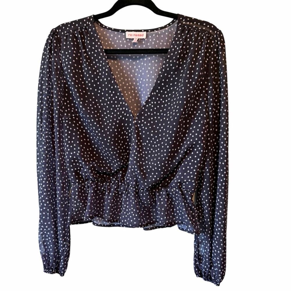 Sheer Star Print Blouse by Re-Named‎ | Flowy Boho Peasant Top | Size Medium